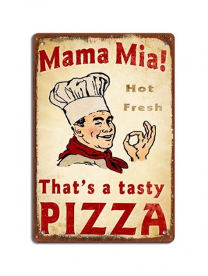 Retro dekor fémtábla, Mama Mia! Pizza, Méret:20x30cm