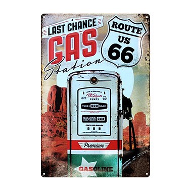 Retro dekor fémtábla, Last chance Gas station Route 66, Méret:20x30cm