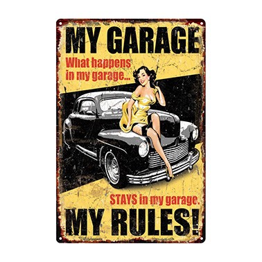 Retro dekor fémtábla, My Garage My Rules, Méret:20x30cm